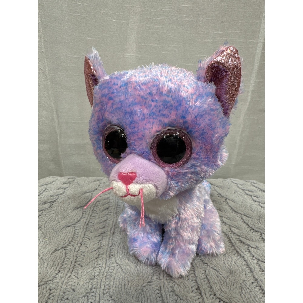 Ty Beanie Boos Cassidy Purple Blue Cat Medium 9‎ inch Plush Glitter Eyes 2020